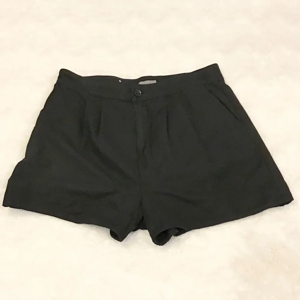Joie Medium Pleated Linen Blend Women’s Black Shorts High Rise Pockets